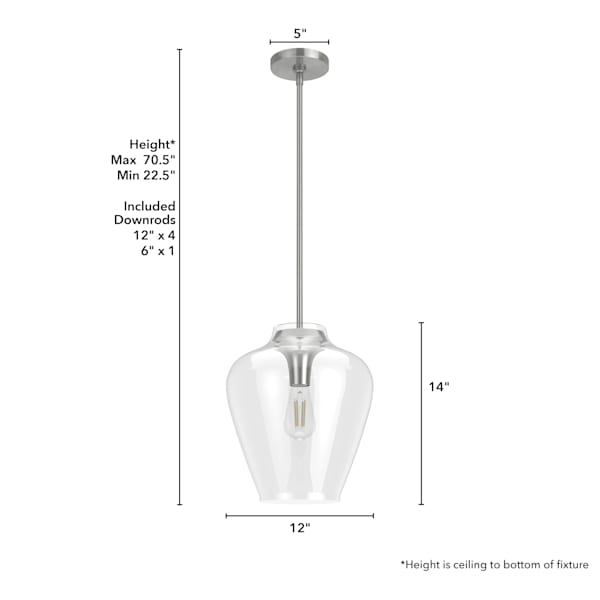 Hunter Vidria 1 Light Pendant in Brushed Nickel