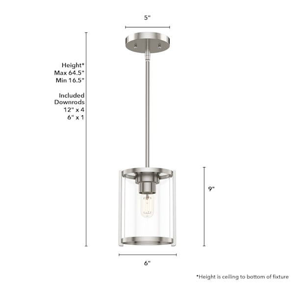 Hunter Astwood 1 Light Pendant in Brushed Nickel