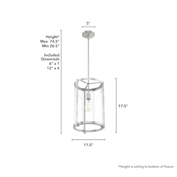 Hunter Astwood 1 Light Pendant in Brushed Nickel with Clear Glass