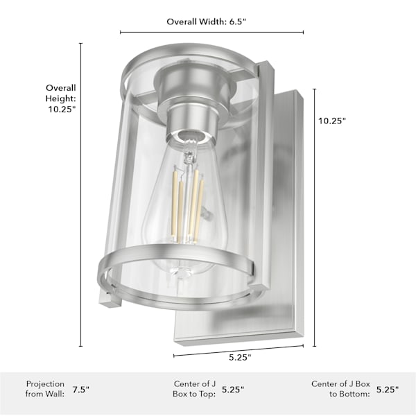 Hunter Astwood 1 Light Wall Sconce in Brushed Nickel