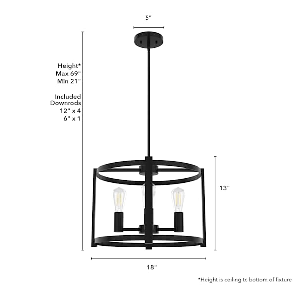 Hunter Astwood 4 Light Chandelier in Matte Black