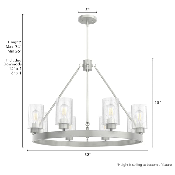 Hunter Hartland 8 Light Chandelier in Brushed Nickel