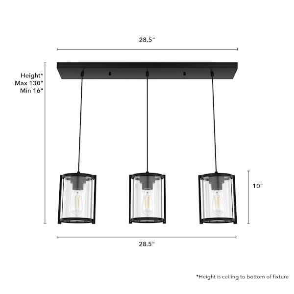 Hunter Astwood 3 Light Linear Chandelier in Matte Black