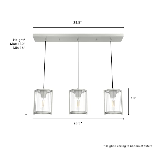 Hunter Astwood 3 Light Linear Chandelier in Brushed Nickel