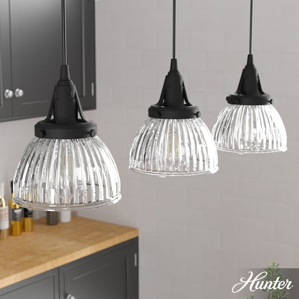 Hunter Cypress Grove 3 Light Linear Chandelier in Natural Iron