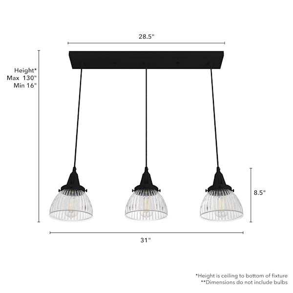 Hunter Cypress Grove 3 Light Linear Chandelier in Natural Iron