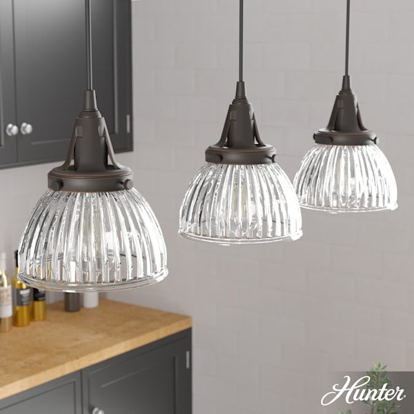 Hunter Cypress Grove 3 Light Linear Chandelier in Onyx Bengal