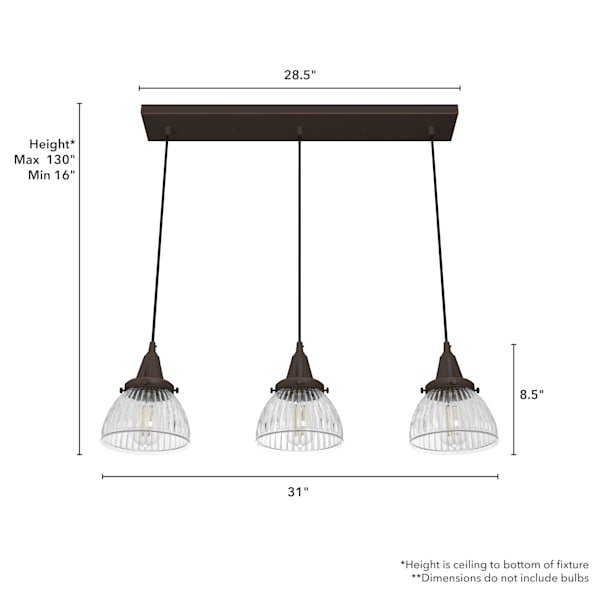 Hunter Cypress Grove 3 Light Linear Chandelier in Onyx Bengal