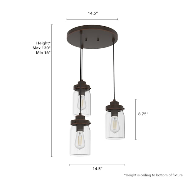 Hunter Devon Park 3 Light Chandelier in Onyx Bengal