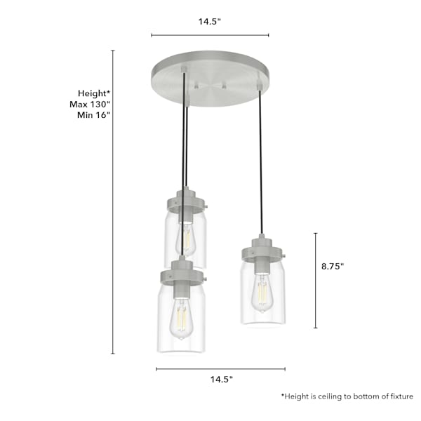 Hunter Devon Park 3 Light Chandelier in Brushed Nickel