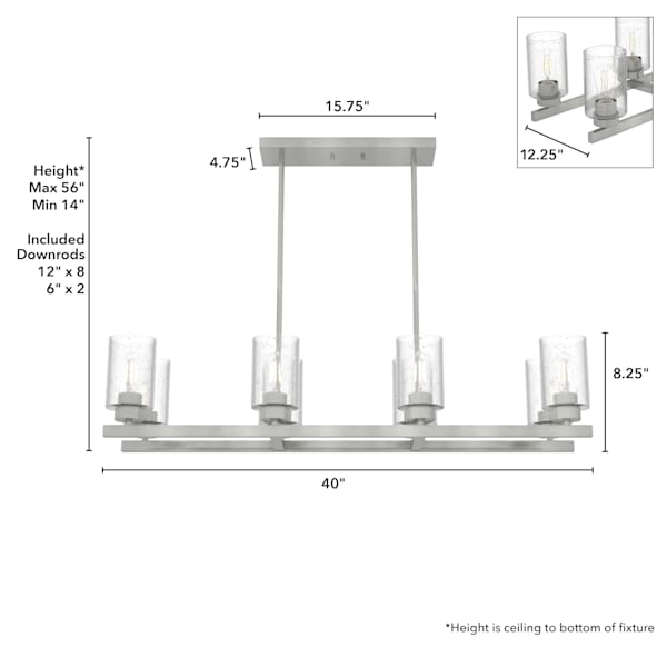 Hunter Hartland 8 Light Linear Chandelier in Brushed Nickel