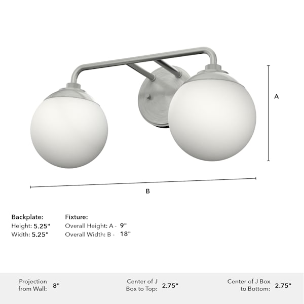 Hunter Hepburn 2 Light Vanity Light in Brushed Nickel