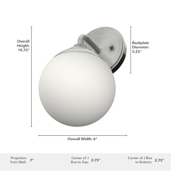 Hunter Hepburn 1 Light Wall Sconce in Brushed Nickel