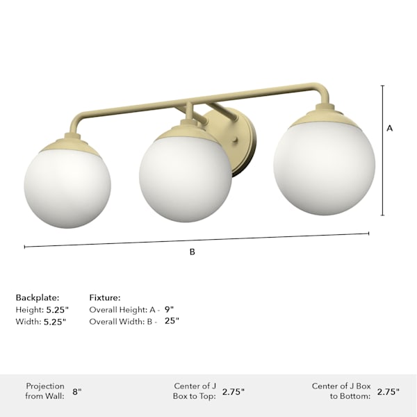 Hunter Hepburn 3 Light Vanity Light in Painted Modern Brass