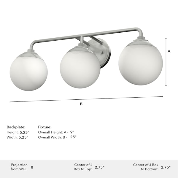 Hunter Hepburn 3 Light Vanity Light in Brushed Nickel