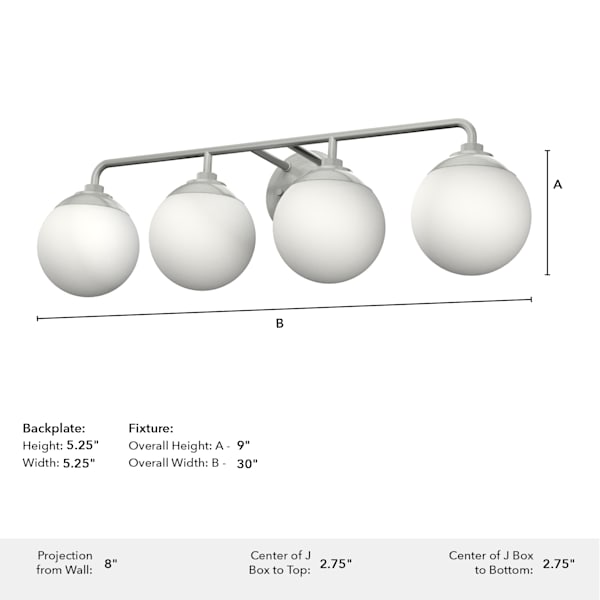 Hunter Hepburn 4 Light Vanity Light in Brushed Nickel