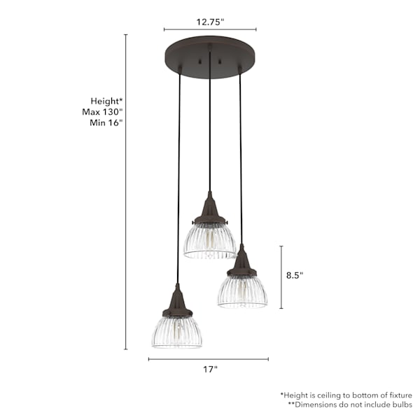 Hunter Cypress Grove 3 Light Round Chandelier in Onyx Bengal