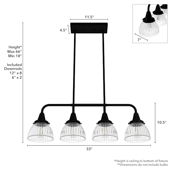 Hunter Cypress Grove 4 Light Linear Chandelier in Natural Iron
