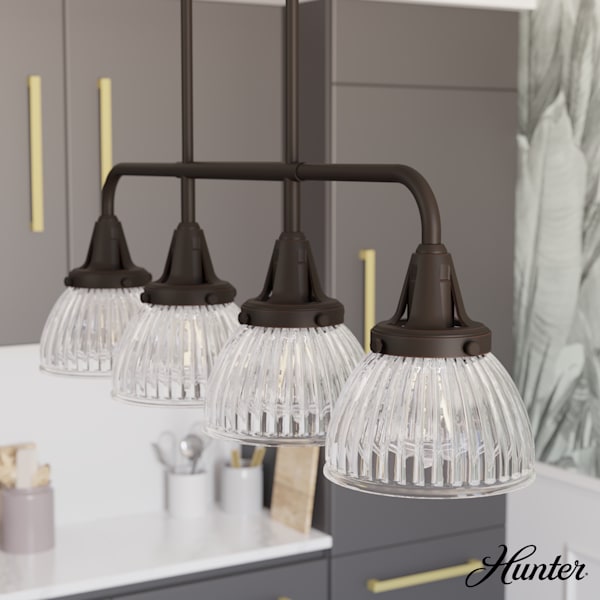 Hunter Cypress Grove 4 Light Linear Chandelier in Natural Iron