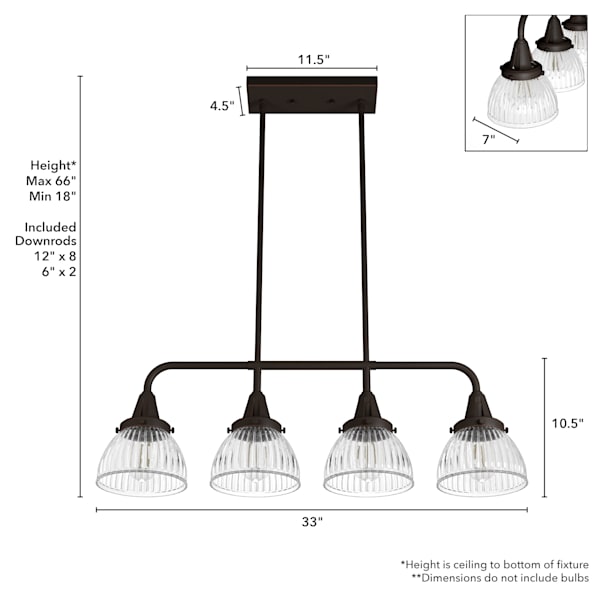 Hunter Cypress Grove 4 Light Linear Chandelier in Natural Iron