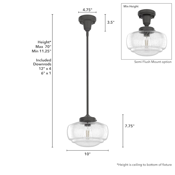 Hunter Saddle Creek 1 Light Mini Pendant in Noble Bronze with Clear Seeded Glass