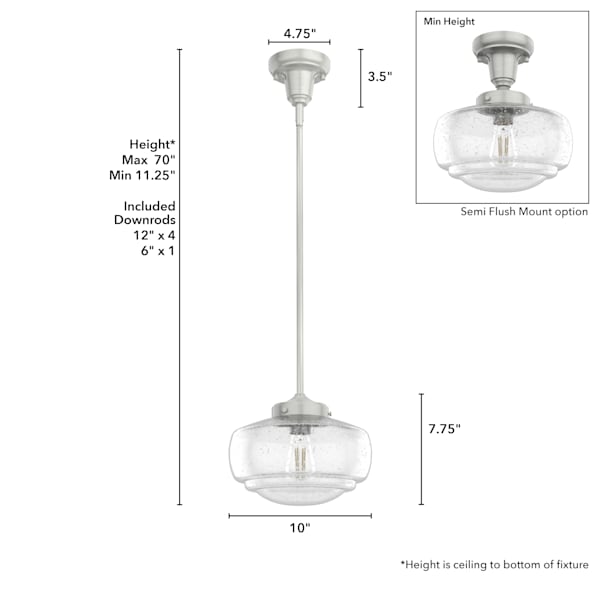 Hunter Saddle Creek 1 Light Mini Pendant in Brushed Nickel with Clear Seeded Glass