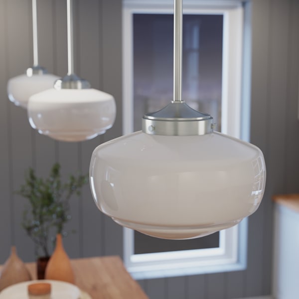 Hunter Saddle Creek 1 Light Mini Pendant in Brushed Nickel with Cased White Glass