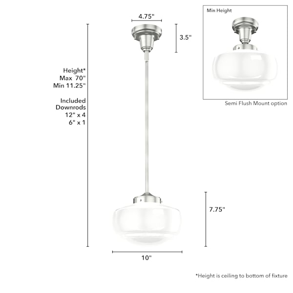 Hunter Saddle Creek 1 Light Mini Pendant in Brushed Nickel with Cased White Glass