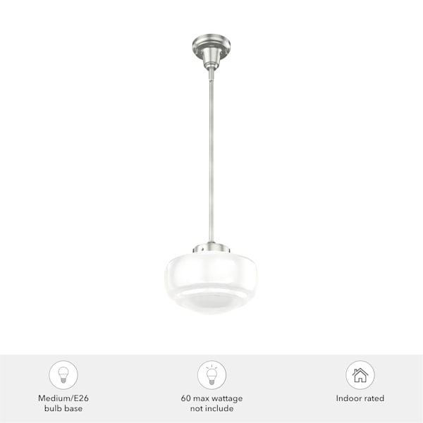 Hunter Saddle Creek 1 Light Mini Pendant in Brushed Nickel with Cased White Glass