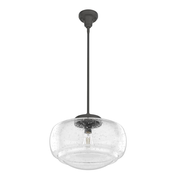 Hunter Saddle Creek 1 Light Large Pendant in Noble Bronze with Clear Seeded Glass