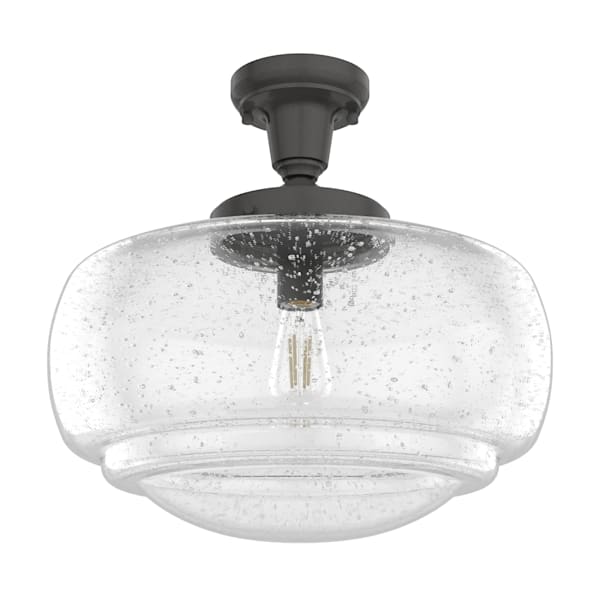 Hunter Saddle Creek 1 Light Large Pendant in Noble Bronze with Clear Seeded Glass