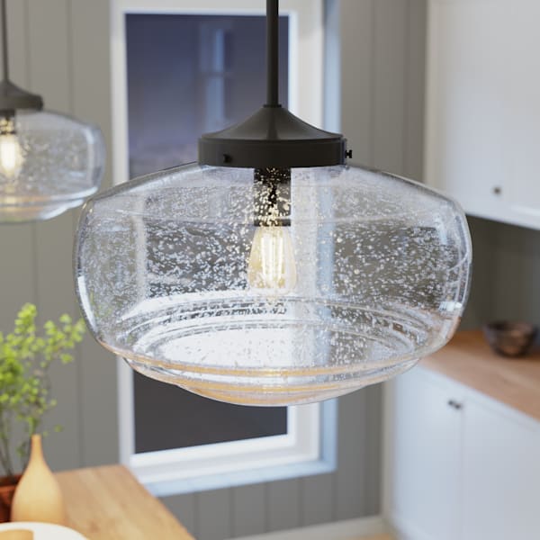 Hunter Saddle Creek 1 Light Large Pendant in Noble Bronze with Clear Seeded Glass