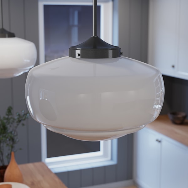 Hunter Saddle Creek 1 Light Large Pendant in Noble Bronze with Cased White Glass