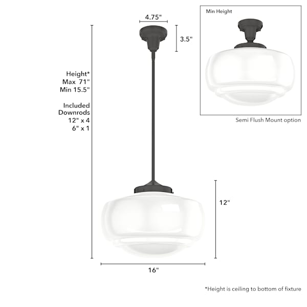 Hunter Saddle Creek 1 Light Large Pendant in Noble Bronze with Cased White Glass