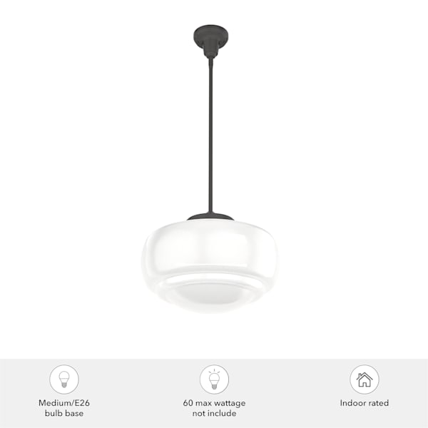 Hunter Saddle Creek 1 Light Large Pendant in Noble Bronze with Cased White Glass