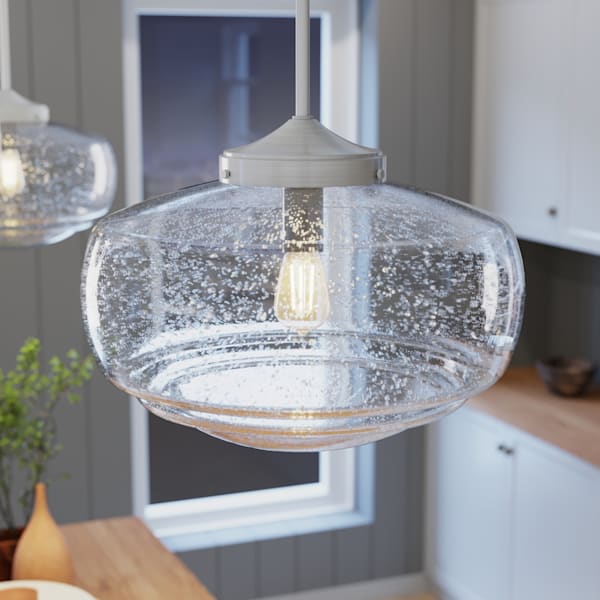 Hunter Saddle Creek 1 Light Large Pendant in Brushed Nickel with Clear Seeded Glass