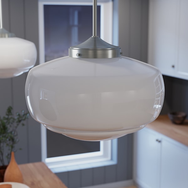 Hunter Saddle Creek 1 Light Large Pendant in Brushed Nickel with Cased White Glass