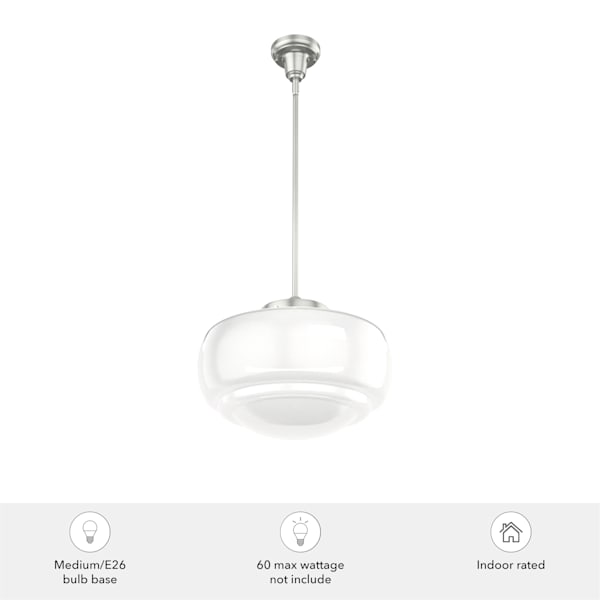 Hunter Saddle Creek 1 Light Large Pendant in Brushed Nickel with Cased White Glass