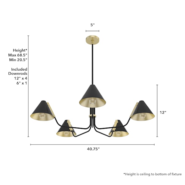 Hunter Grove Isle 5 Light Chandelier in Matte Black