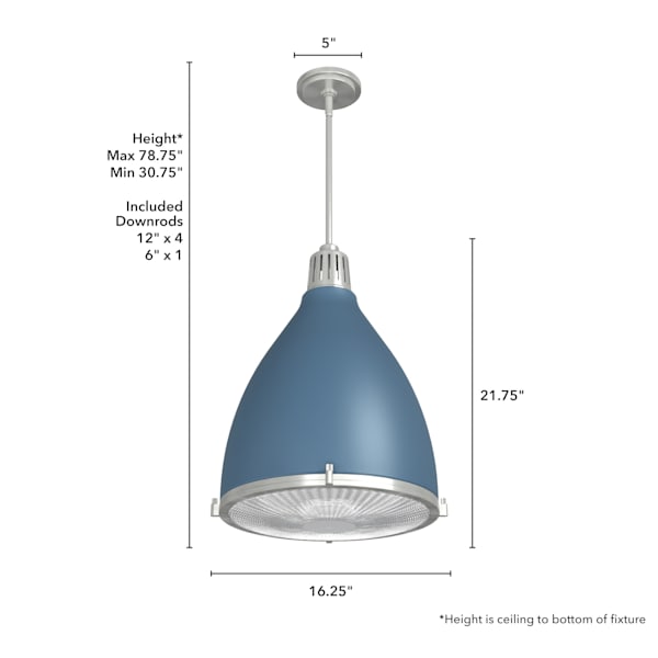 Hunter Bluff View 3 Light 16 Inch Pendant in Indigo Blue