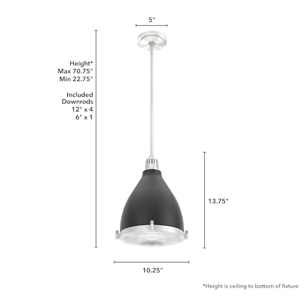 Hunter Bluff View 1 Light Pendant in Flat Matte Black
