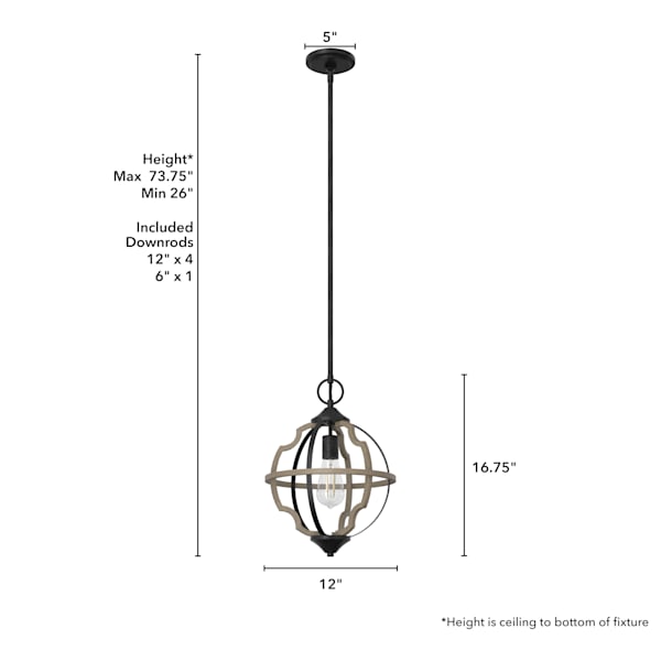 Hunter Stone Creek 1 Light Pendant - French Oak/Rustic Iron