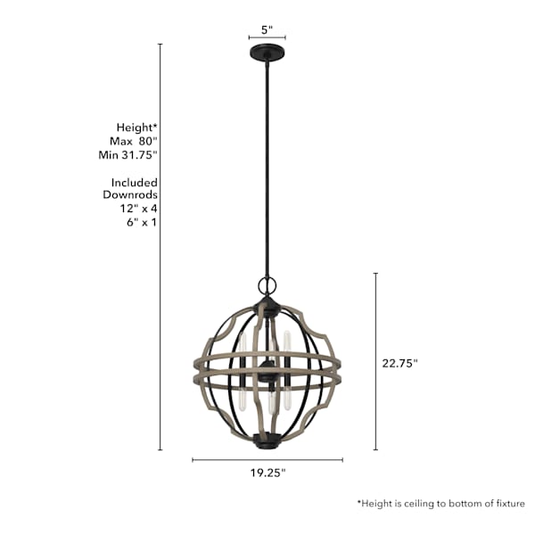 Hunter Stone Creek 6 Light 19 Inch Pendant - French Oak/Rustic Iron