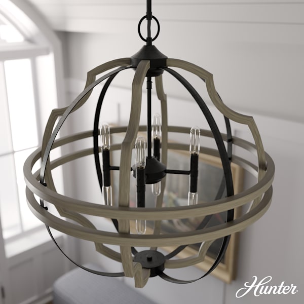 Hunter Stone Creek 8 Light 25 Inch Pendant - French Oak/Rustic Iron