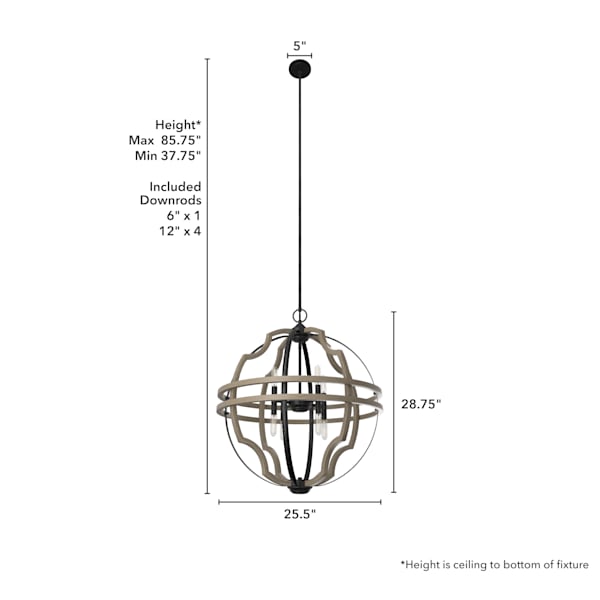 Hunter Stone Creek 8 Light 25 Inch Pendant - French Oak/Rustic Iron