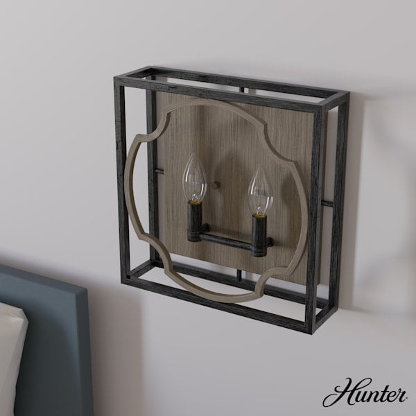 Hunter Stone Creek 2 Light Wall Sconce - French Oak/Rustic Iron