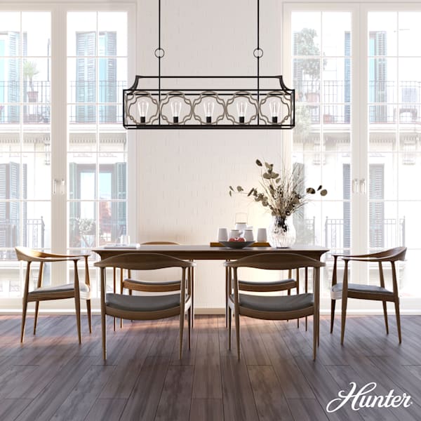 Hunter Stone Creek 5 Light Linear Chandelier - French Oak/Rustic Iron