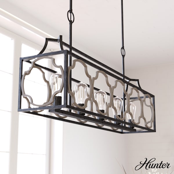 Hunter Stone Creek 5 Light Linear Chandelier - French Oak/Rustic Iron
