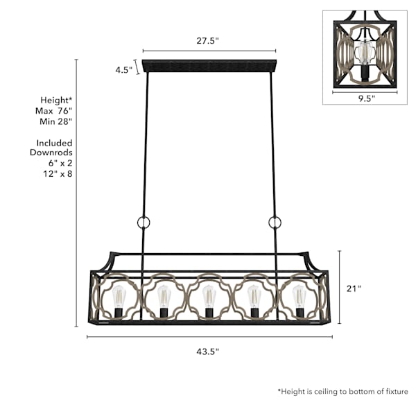 Hunter Stone Creek 5 Light Linear Chandelier - French Oak/Rustic Iron