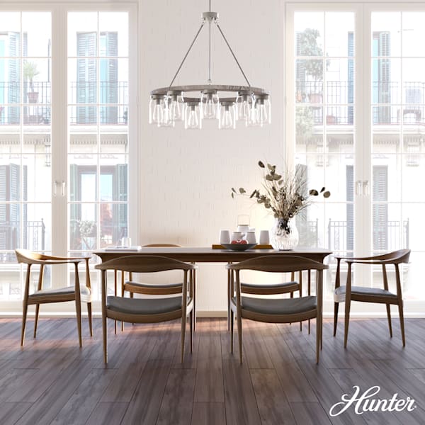 Hunter Devon Park 9 Light Chandelier in Brushed Nickel